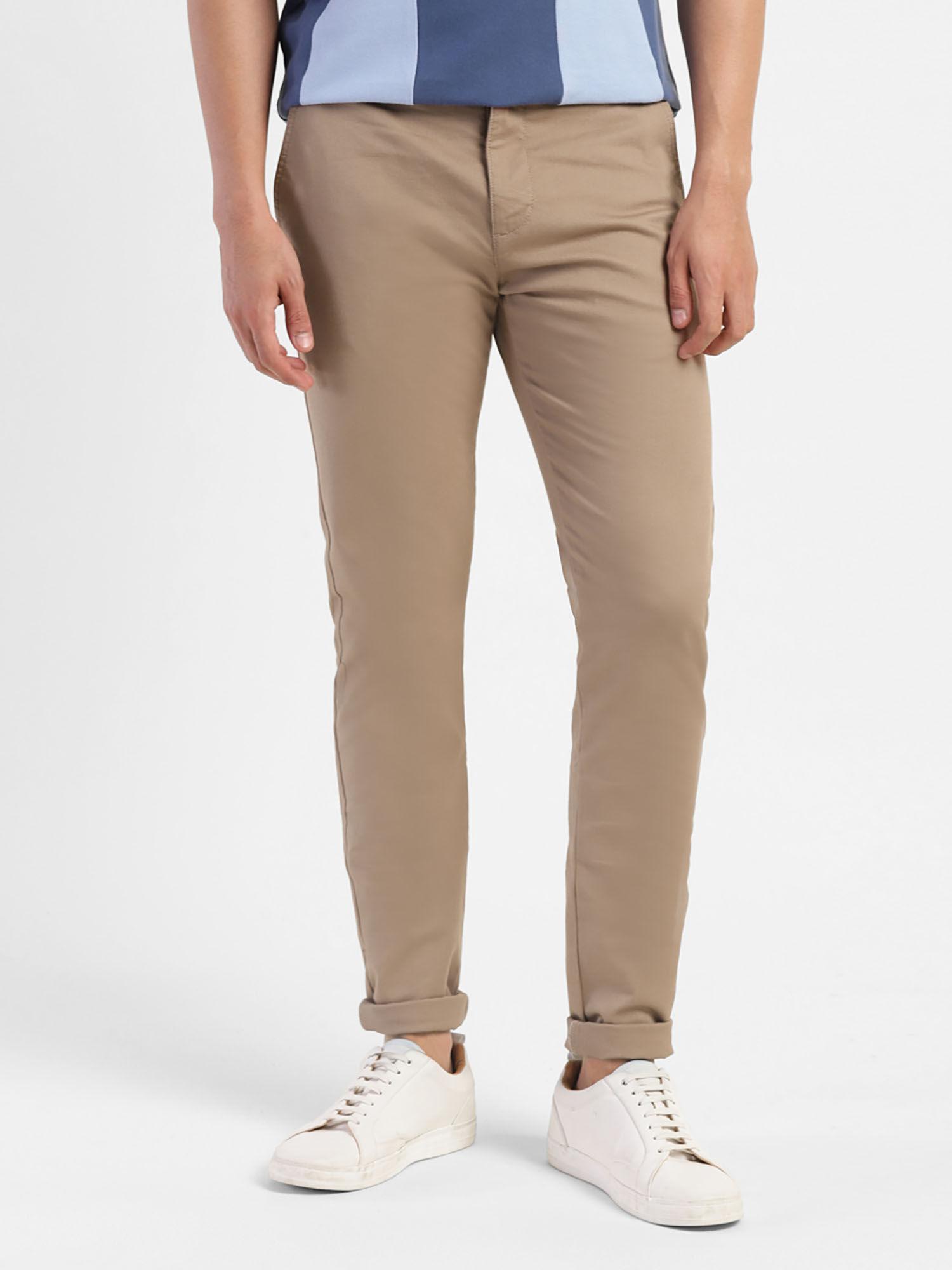 men textured tapered fit mid-rise trousers