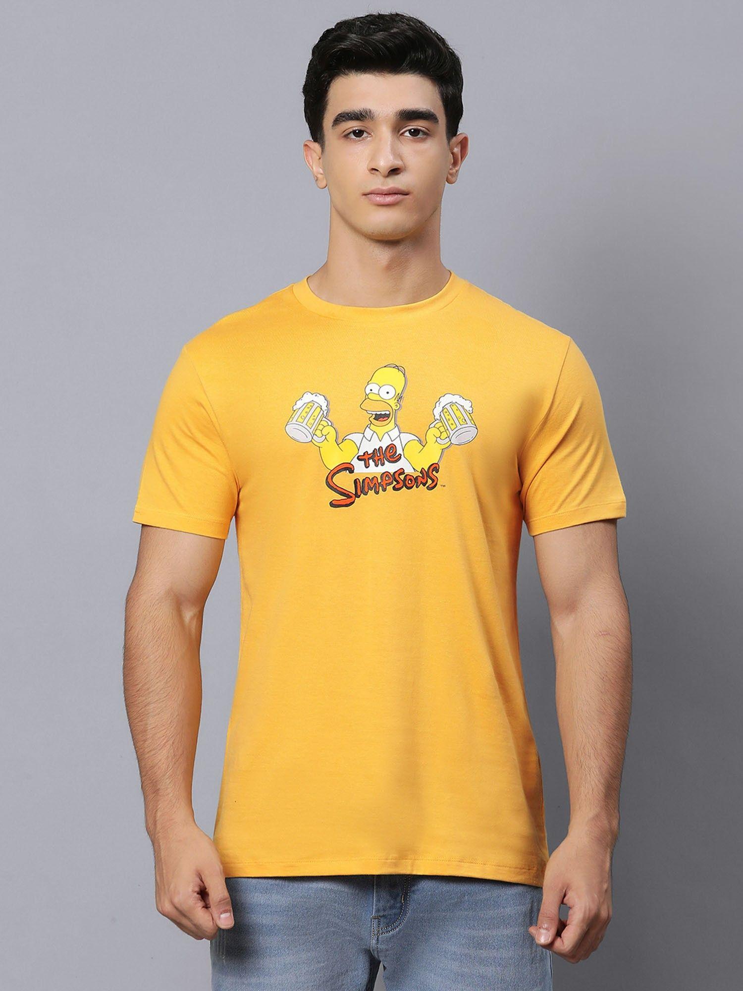 men the simpsons printed yellow t-shirt