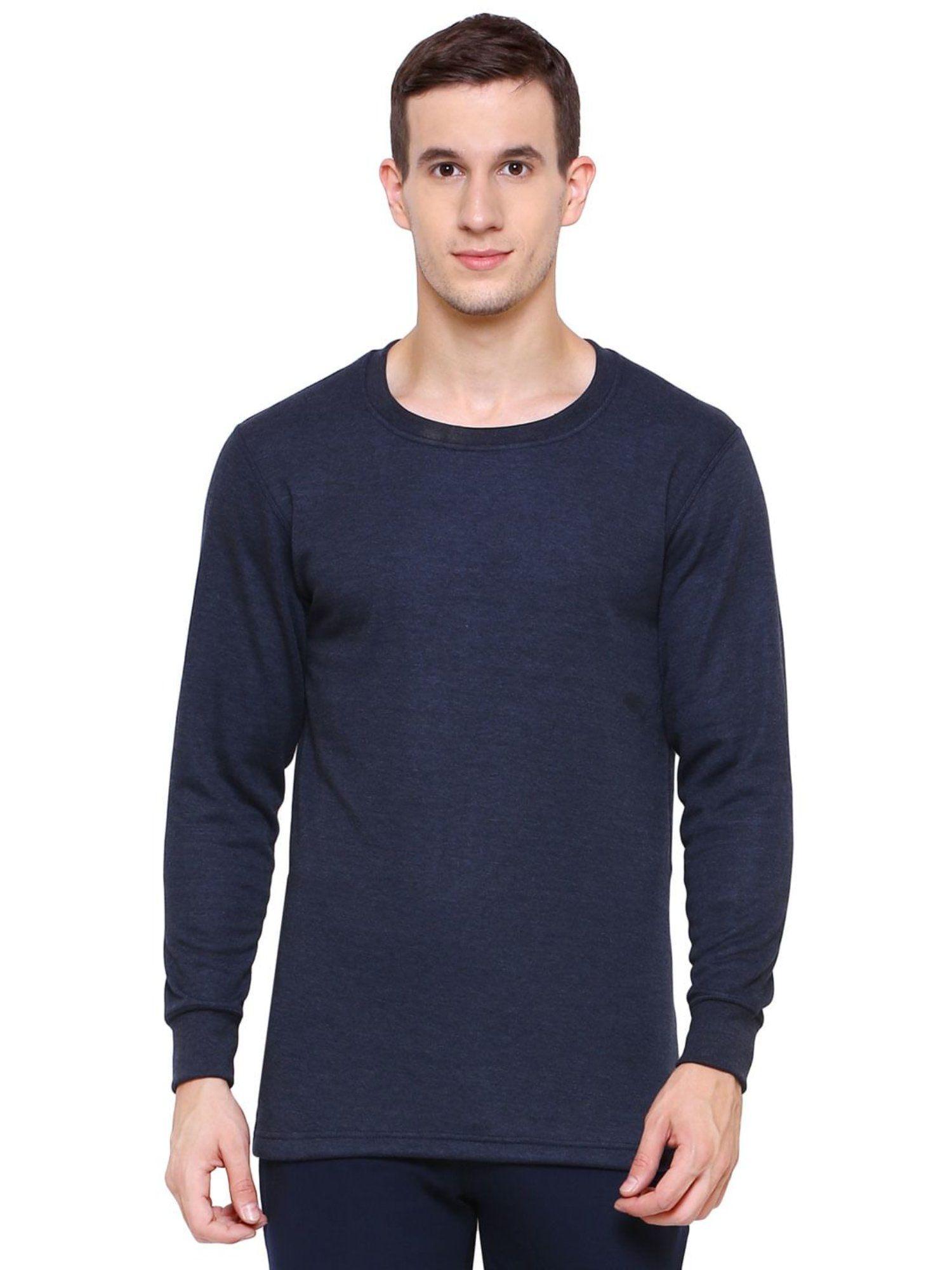 men thermal top round neck full sleeves navy blue