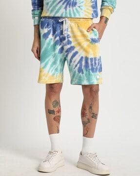 men tie & dye regular fit flat-front shorts