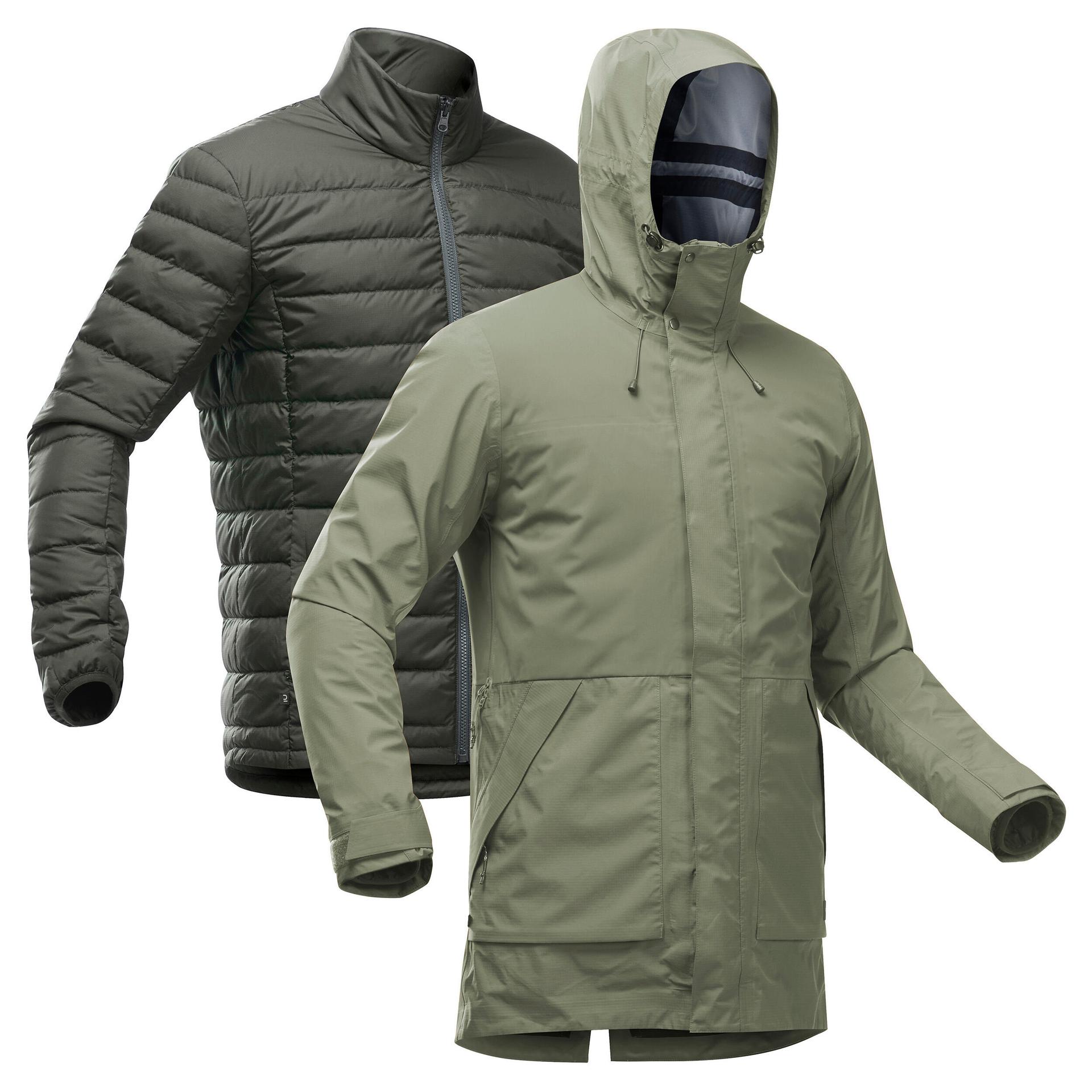 men travel trekking 3-in-1 waterproof jacket travel 900 -10°c - khaki