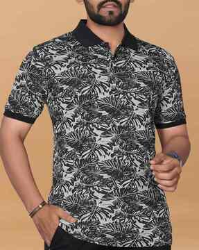 men tropical print polo t-shirt