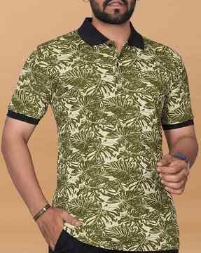 men tropical print polo t-shirt