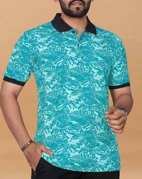 men tropical print polo t-shirt