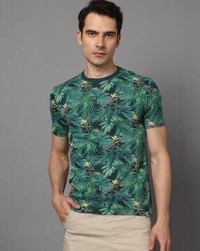 men tropical print regular fit crew-neck t-shirt