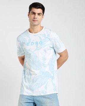 men tropical print regular fit crew-neck t-shirt