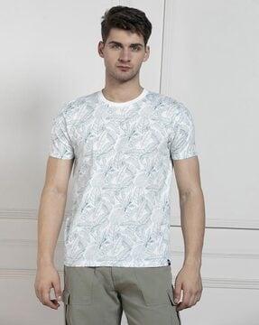 men tropical print regular fit crew-neck t-shirt