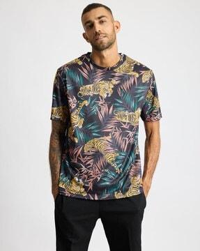 men tropical print regular fit crew-neck t-shirt