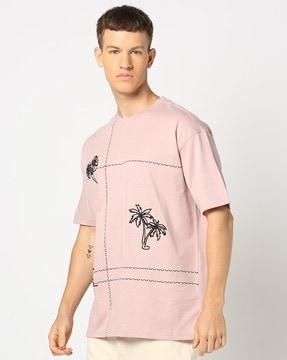 men tropical print regular fit crew-neck t-shirt