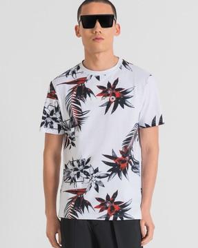 men tropical print regular fit crew-neck t-shirt