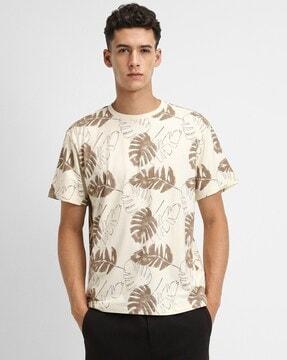 men tropical print regular fit crew-neck t-shirt