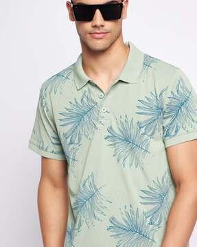 men tropical print regular fit polo t-shirt