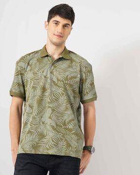 men tropical print regular fit polo t-shirt