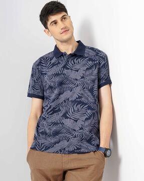 men tropical print regular fit polo t-shirt