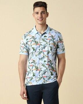 men tropical print regular fit polo t-shirt