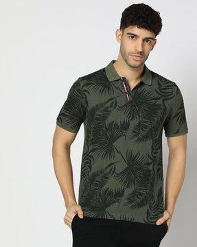 men tropical print regular fit polo t-shirt