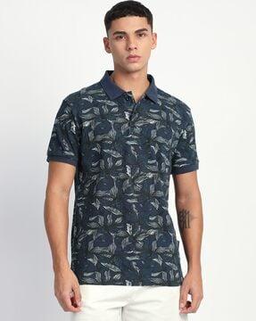 men tropical print regular fit polo t-shirt