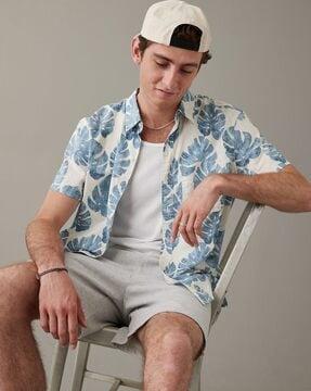 men tropical print regular fit shirt