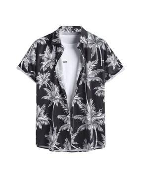 men tropical print regular fit shirt