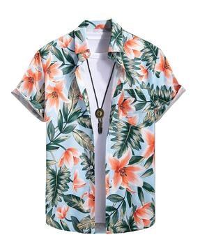 men tropical print regular fit shirt