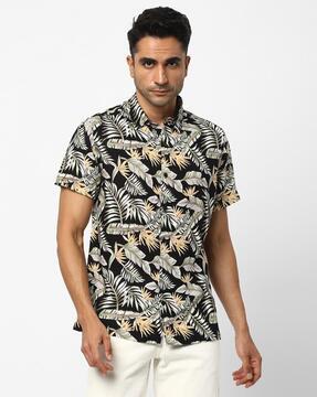 men tropical print regular fit shirt