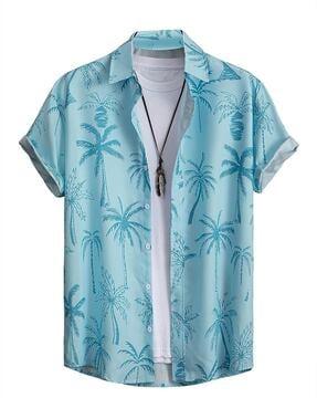 men tropical print regular fit shirt