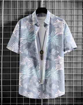 men tropical print regular fit shirt