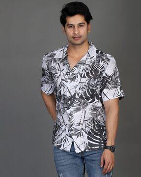 men tropical print regular fit shirt