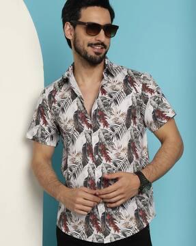 men tropical print regular fit shirt