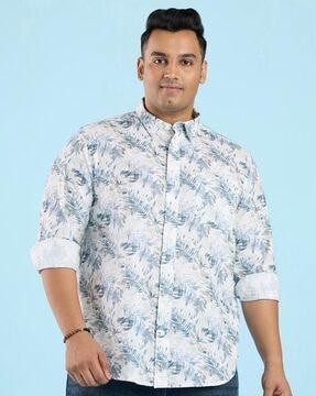 men tropical print regular fit shirt