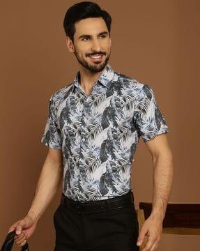 men tropical print regular fit shirt