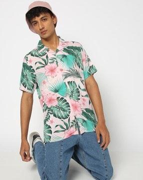 men tropical print regular fit shirt