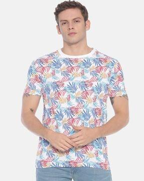 men tropical print regular fit t-shirt