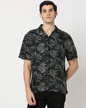 men tropical print relaxed fit shirt