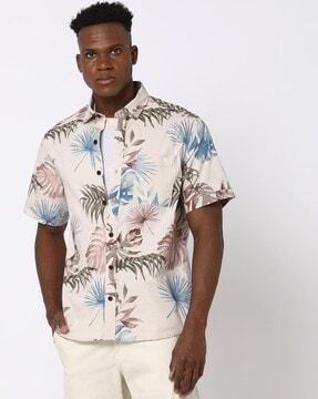 men tropical print relaxed fit shirt