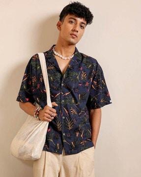 men tropical print relaxed fit shirt