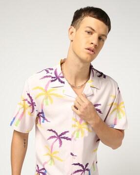 men tropical print relaxed fit shirt