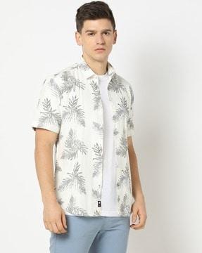 men tropical print slim fit shirt