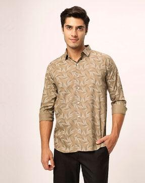 men tropical print slim fit shirt