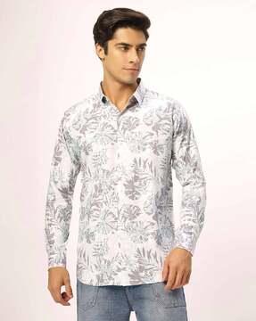 men tropical print slim fit shirt