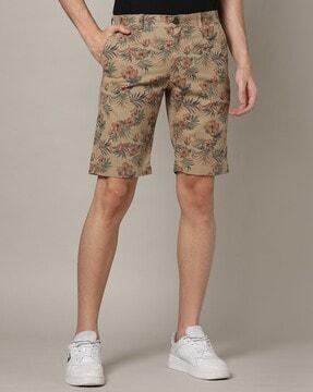 men tropical print slim fit shorts