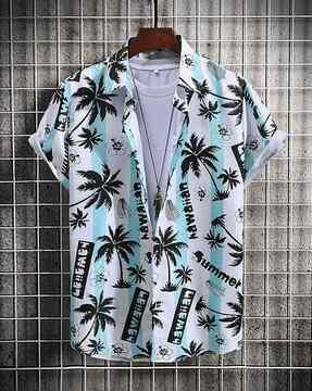 men tropical regular fit shirt with spread collar