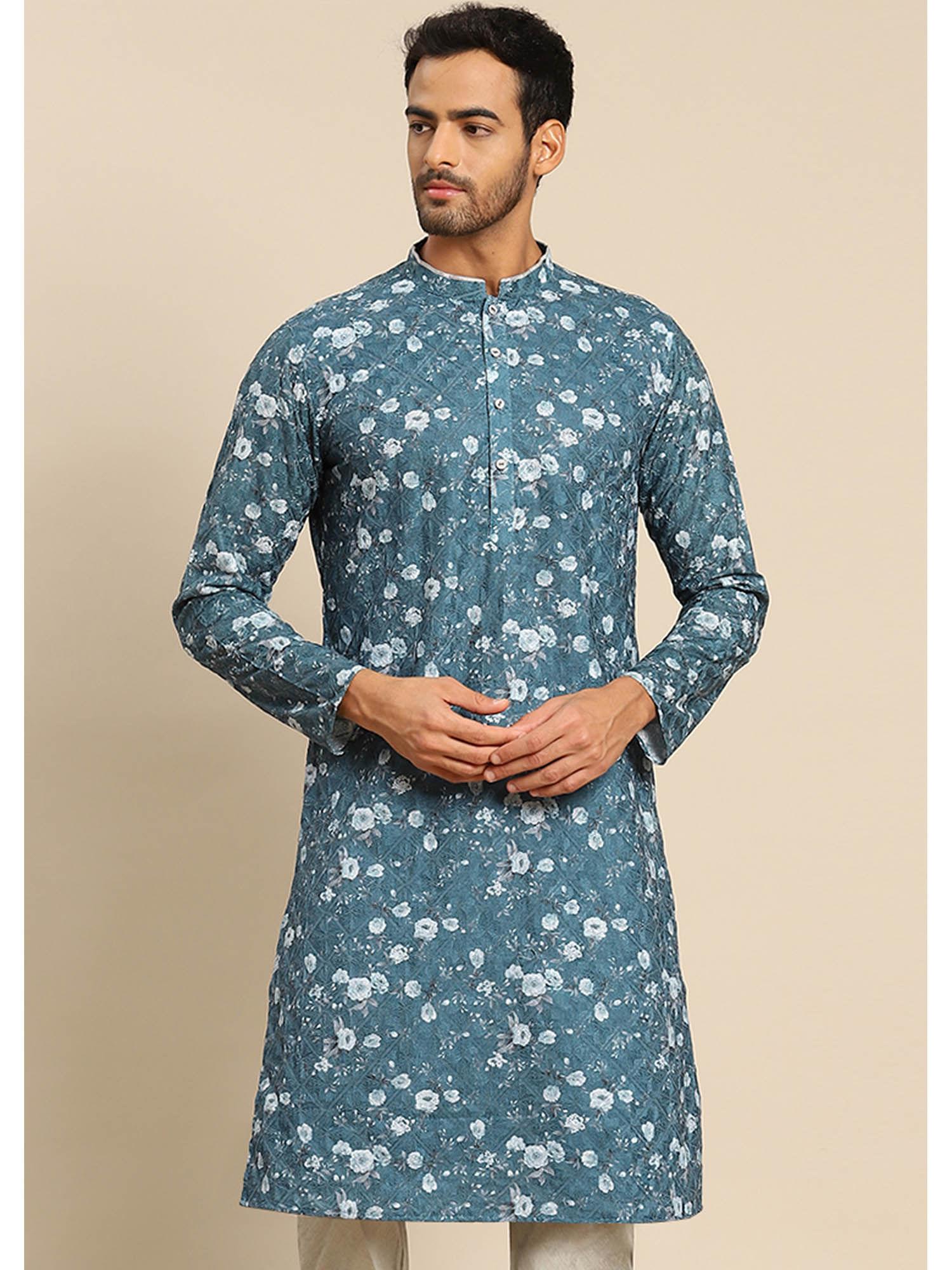 men turquoise blue kurta