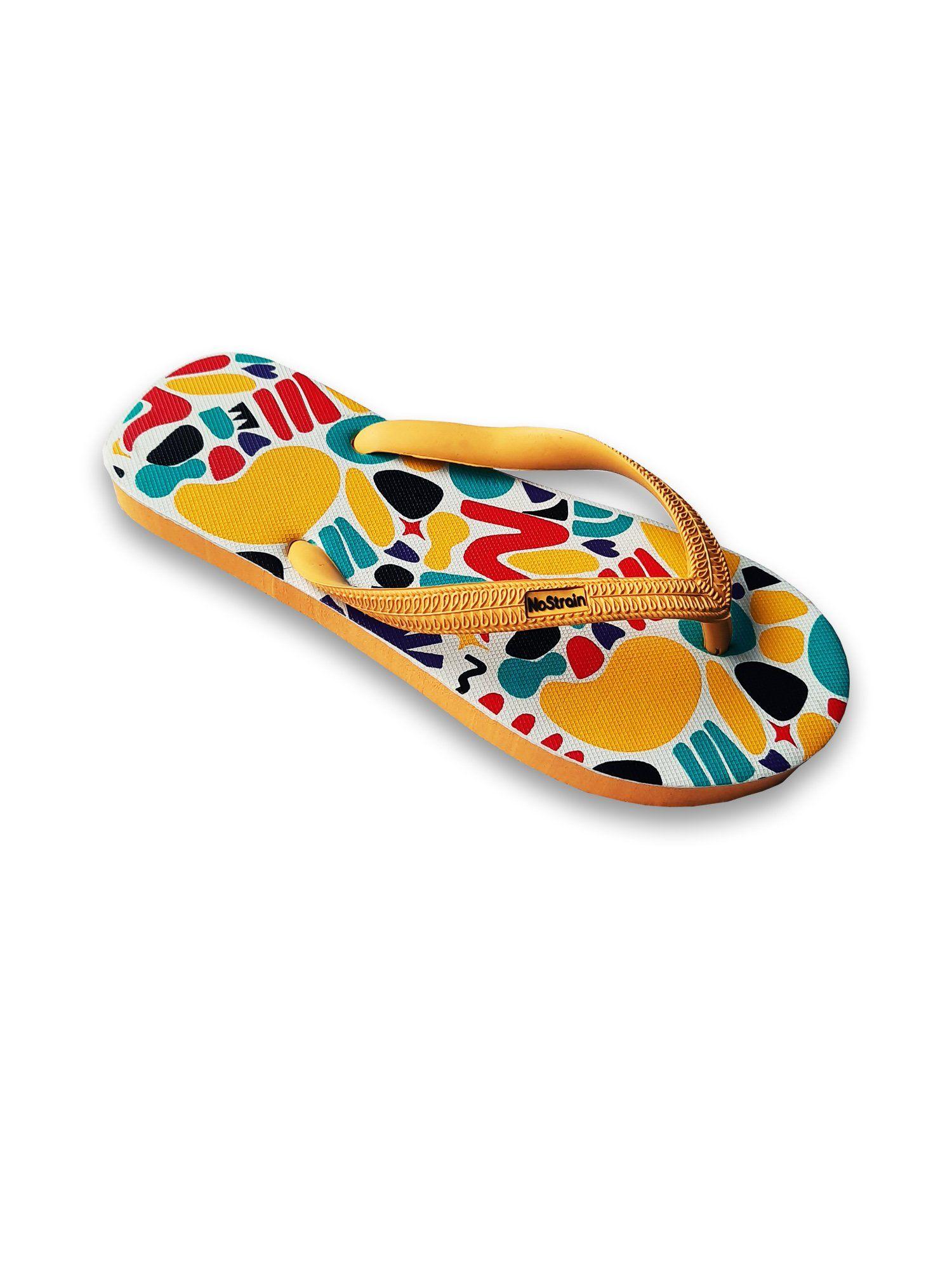 men twistedgeo yellow printed flipflops