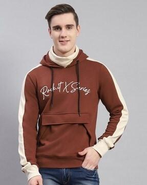 men typographic embroidered regular fit hooded sweatshirt