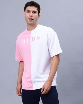 men typographic oversized fit t-shirt with round neck