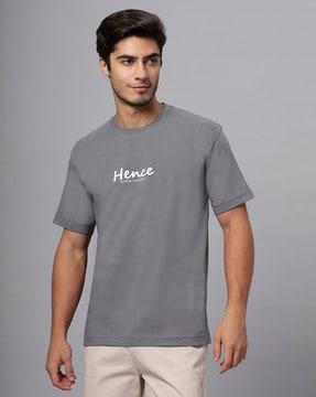 men typographic oversized fit t-shirt with round neck