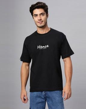 men typographic oversized fit t-shirt with round neck