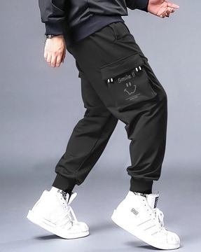 men typographic print joggers with flap pocket