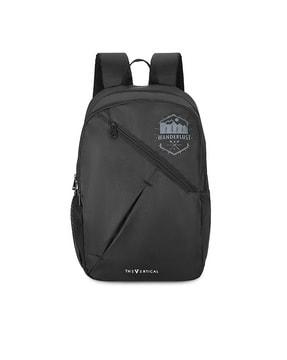 men typographic print laptop backpack with adjustable straps